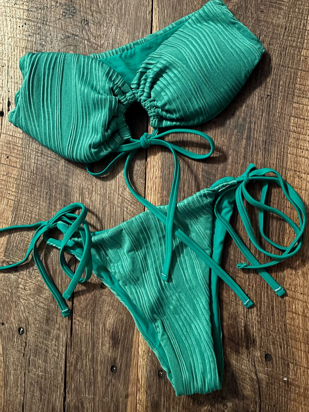 Textured Green String Bikini Set